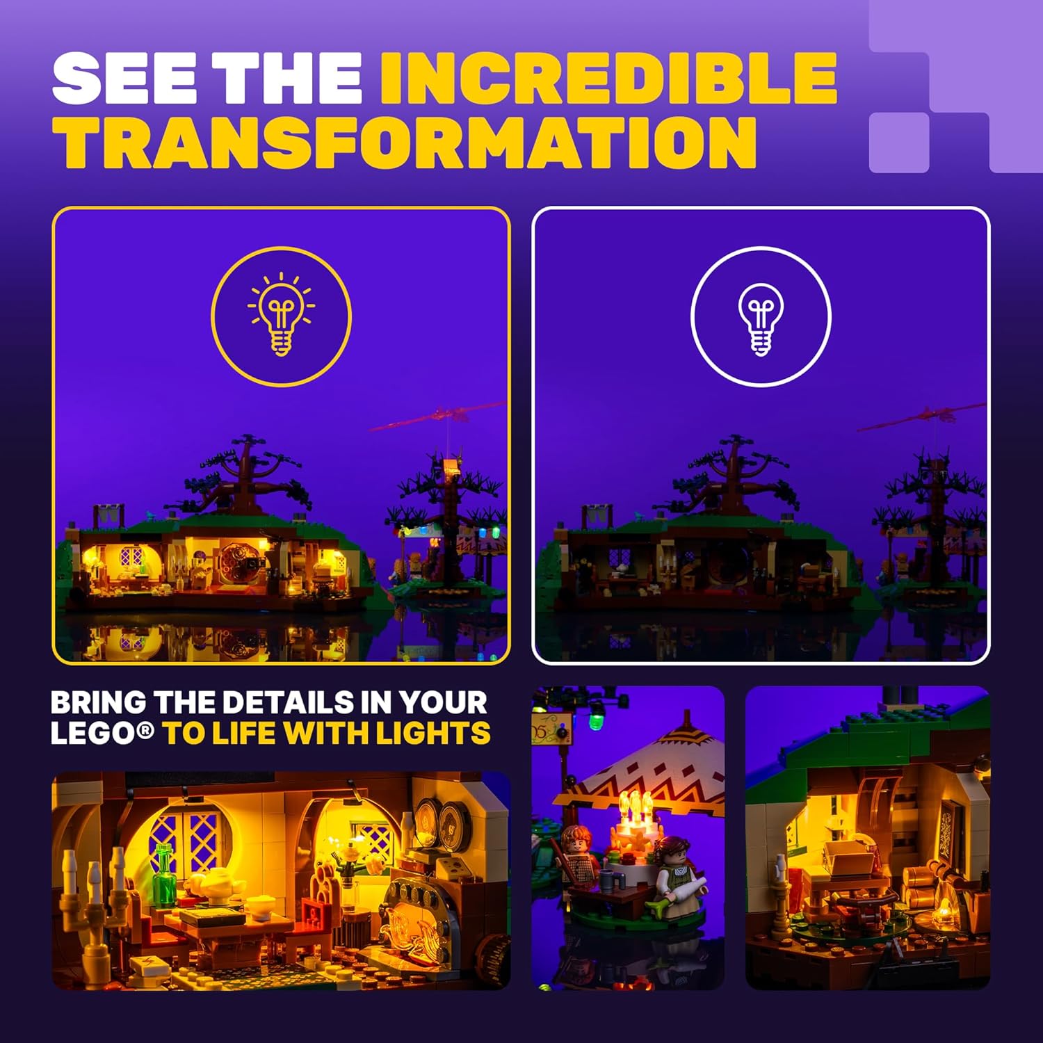 LED Light Kit 2.0 Compatible with Lego The Lord of The Rings: The Shire 10354 – DIY Lighting Accessories Upgrade for Lego Hobbiton Countryside Sets, Hobbit House Display Lights (Model Not Included)