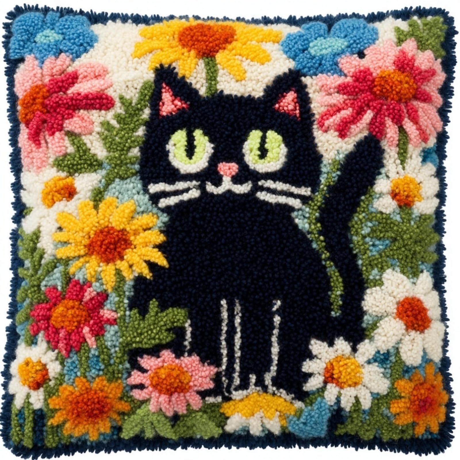 AxiangziK Latch Hook Pillow Kit 17x17in,Cats and Flowers