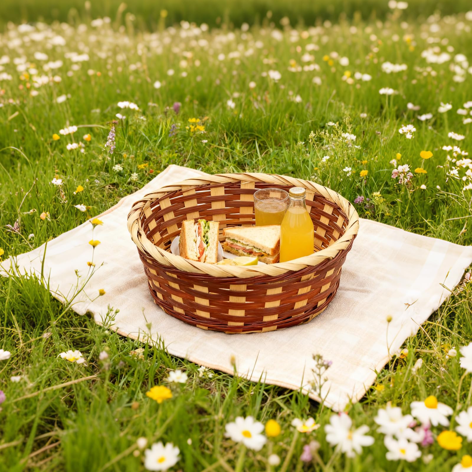 Confezione da 15 cesti regalo rotondi in bambù, 17 cm, impilabili, per cucina, ristorante, picnic