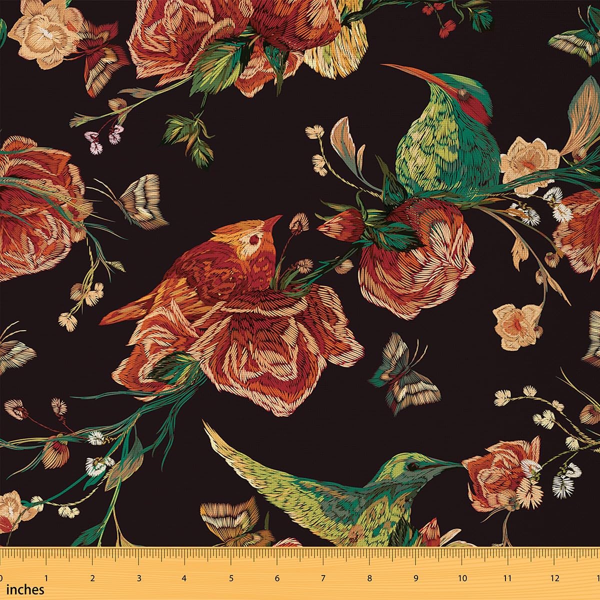 Floral Waterproof Outdoor Fabric for Bird Plants Upholstery - Vintage Botanical Reupholstery Decor 1 Yard (L92*W150cm)