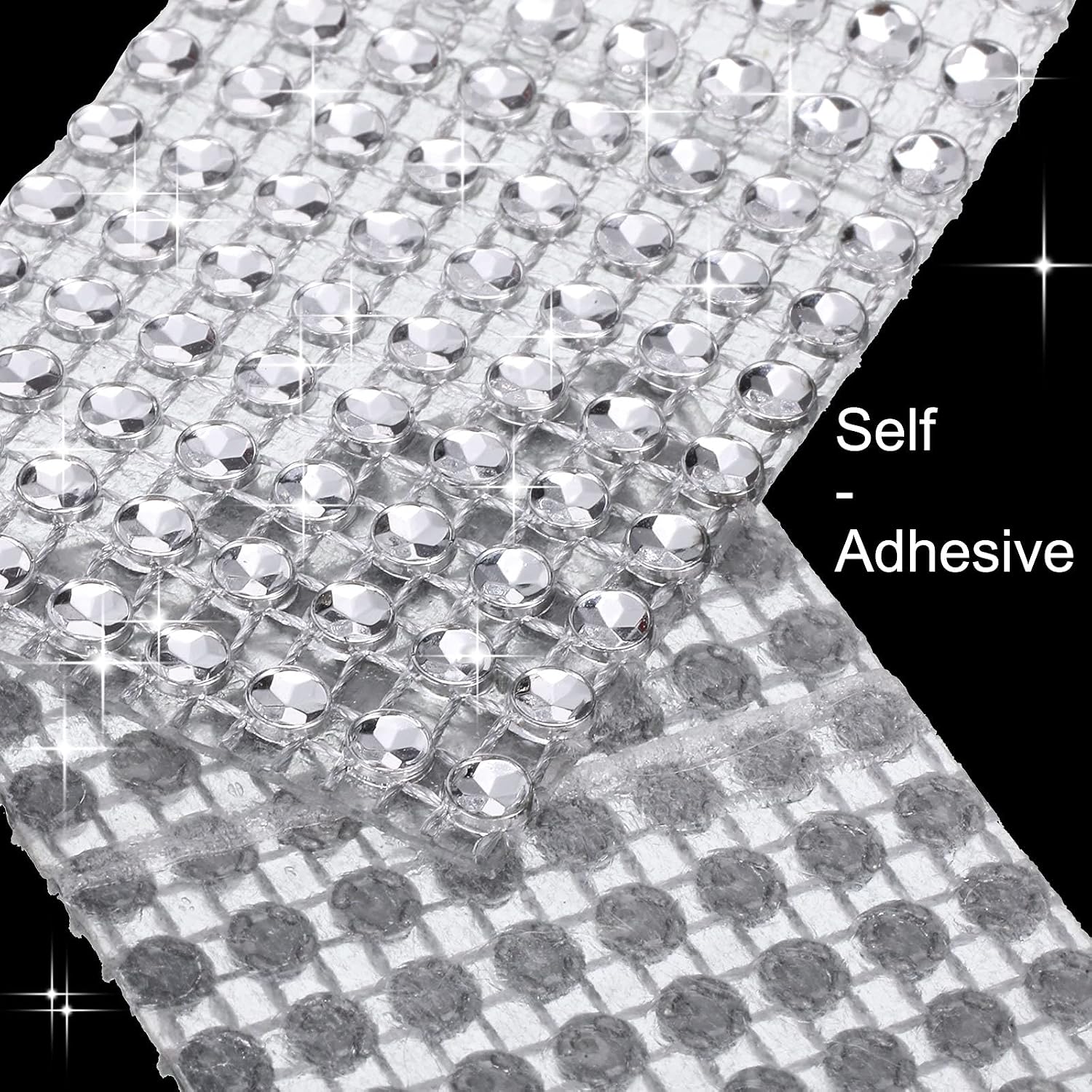 3 Yards Self-Adhesive Crystal Rhinestone Diamond Ribbon Wrap Mesh Diamond Sticker Roll Glitter Decorative Banding Belt Sticker for Art Craft DIY Car Decoration, 1.57 Inch Wide (Silver)