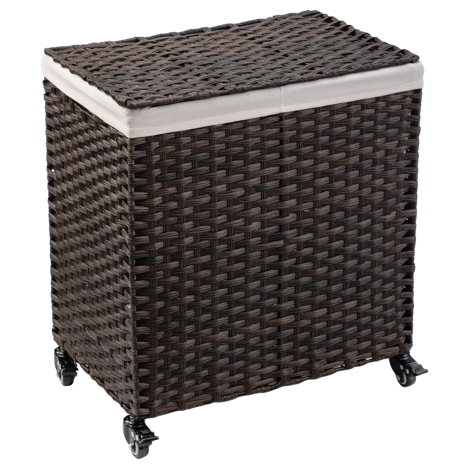 PARANTA Wicker Laundry Hamper with Lid and Wheels 100L Clothes Laundry