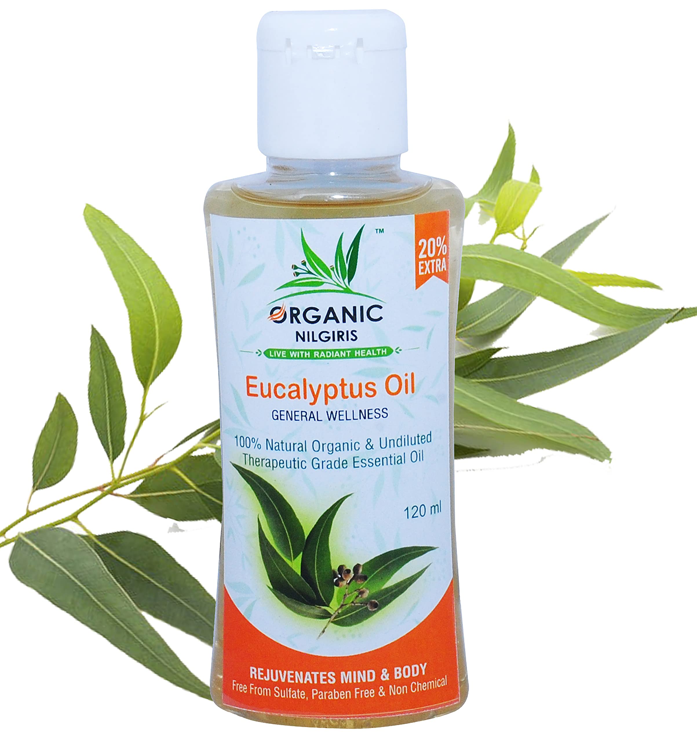 ORGANIC NILGIRIS - Live with Radiant Heath Pure,Cold-Pressed Natural Eucalyptus Oil From The Nilgiri Region: Pure Refreshing Eucalyptus Oil For Comfort And Relaxation (120Ml-1P)