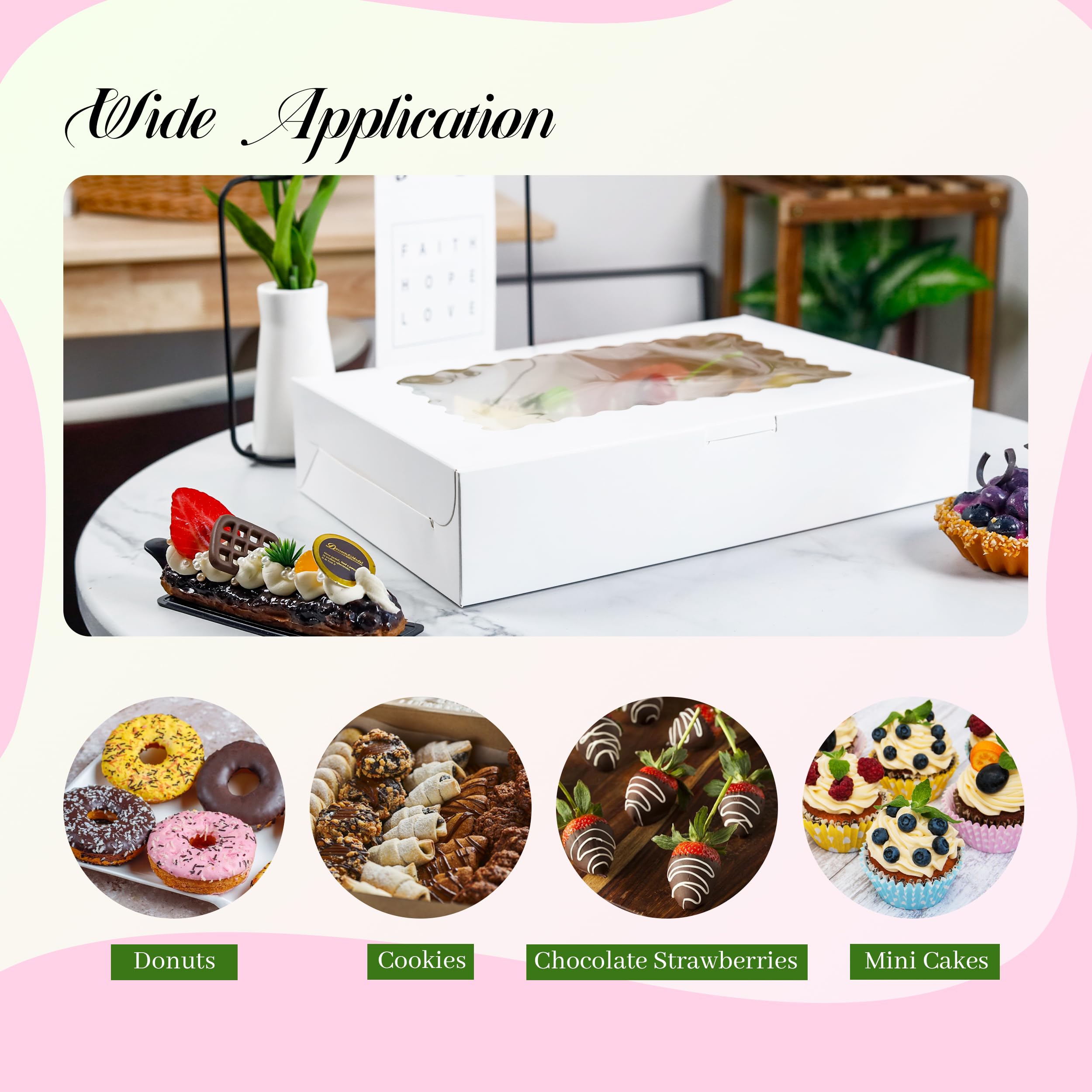 NPLUX Valentine Gift 40 Pack Cookie Boxes 16x11x2.5inch Bakery Boxes With Window Treat Boxes For Cookie Packaging Gift Giving Dessert Boxes For Chocolate Covered Strawberries, Donuts, Breakable Heart