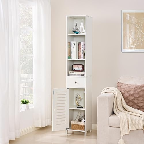 Miniatura 6 de ANWBROAD Armario de almacenamiento independiente de 67 pulgadas, gabinete de baño alto con cajón y estantes ajustables, torre de lino delgada para