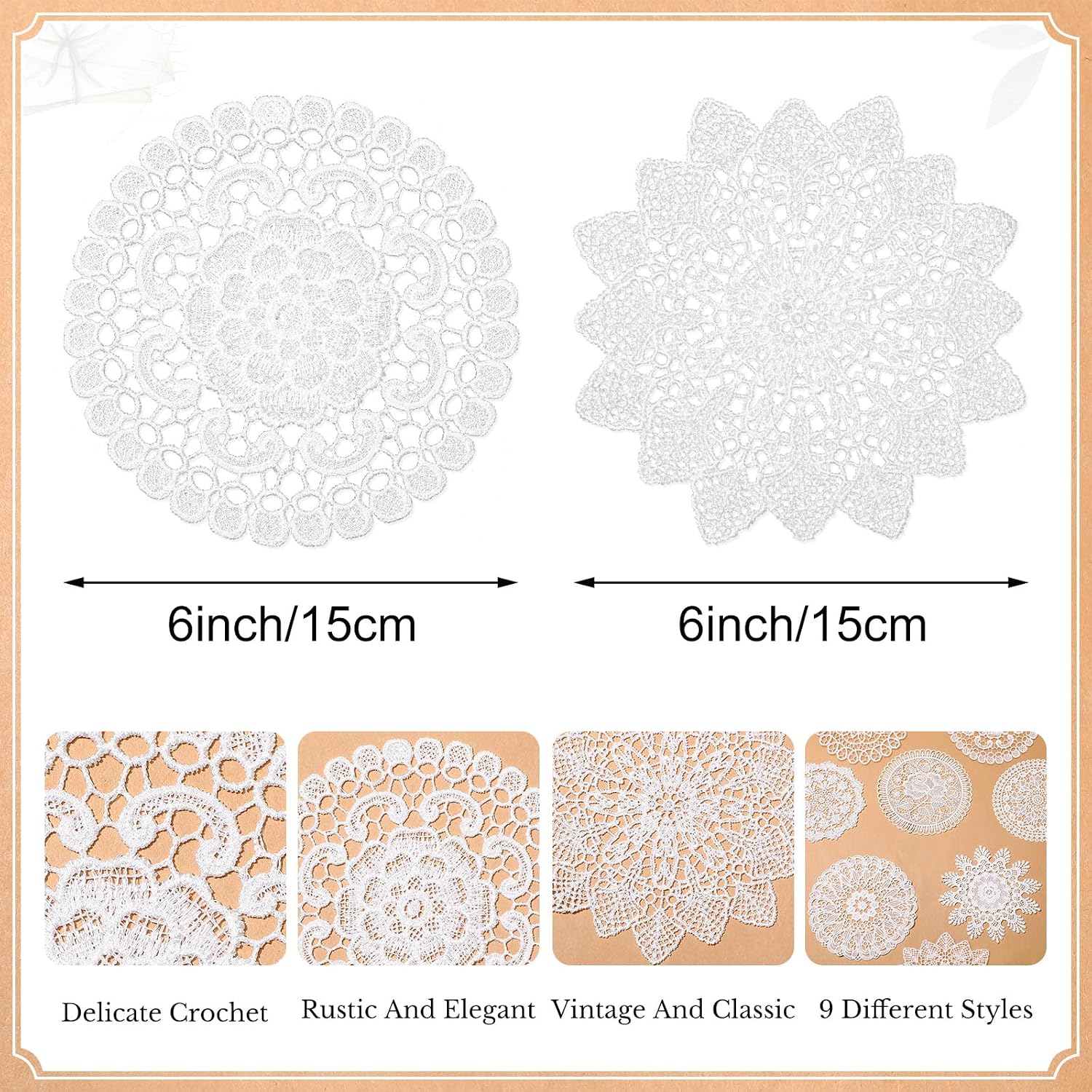 18 Pcs 6 Inch Lace Doilies for Tables, White Crochet Lace Placemat | Vintage Handmade Cotton Lace Coasters, Rustic Round Table Decor for Kitchen, Weddings, Christmas, Cups, Vases and DIY Crafts