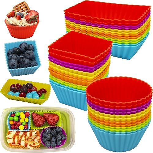 Forros de silicona para cupcakes, 36 divisores de silicona para loncheras, tazas de silicona antiadherentes, accesorios de caja Bento para niños