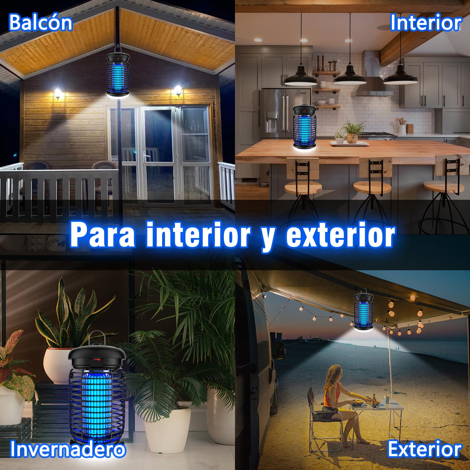 seenlast Lámpara Antimosquitos Electrico, Mata Mosquitos Electrico 4200V 15W UV Lampara Mosquitos, Atrapa Mosquitos con LED,IPX4 Impermeable,Area Efectiva 140m² para Interior y Exterior