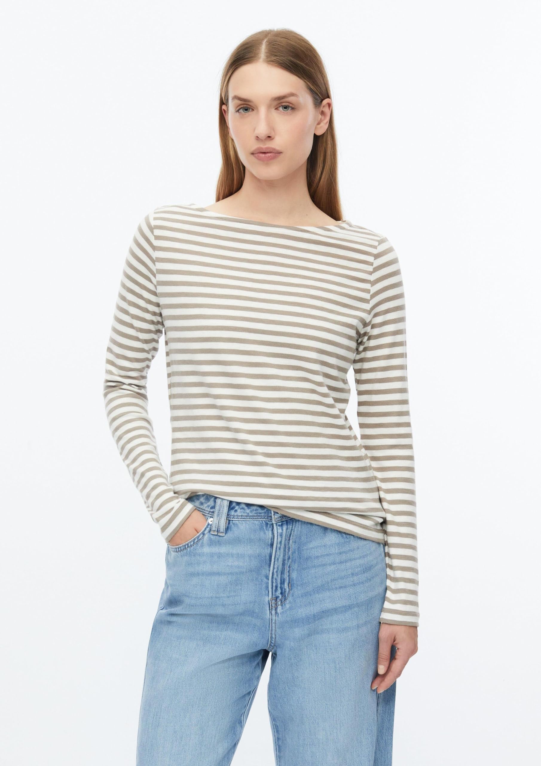 s.Oliver Bernd freier GmbH & co. kg/s.Oliver 2182446 - Camiseta de Manga Larga para Mujer, diseño de Rayas, Rayas Taupe, 36
