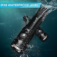 Vista 5 de Linterna de buceo WindFire, linterna impermeable para buceo 262 pies bajo el agua, linterna recargable para snorkel con 4 modos y indicador