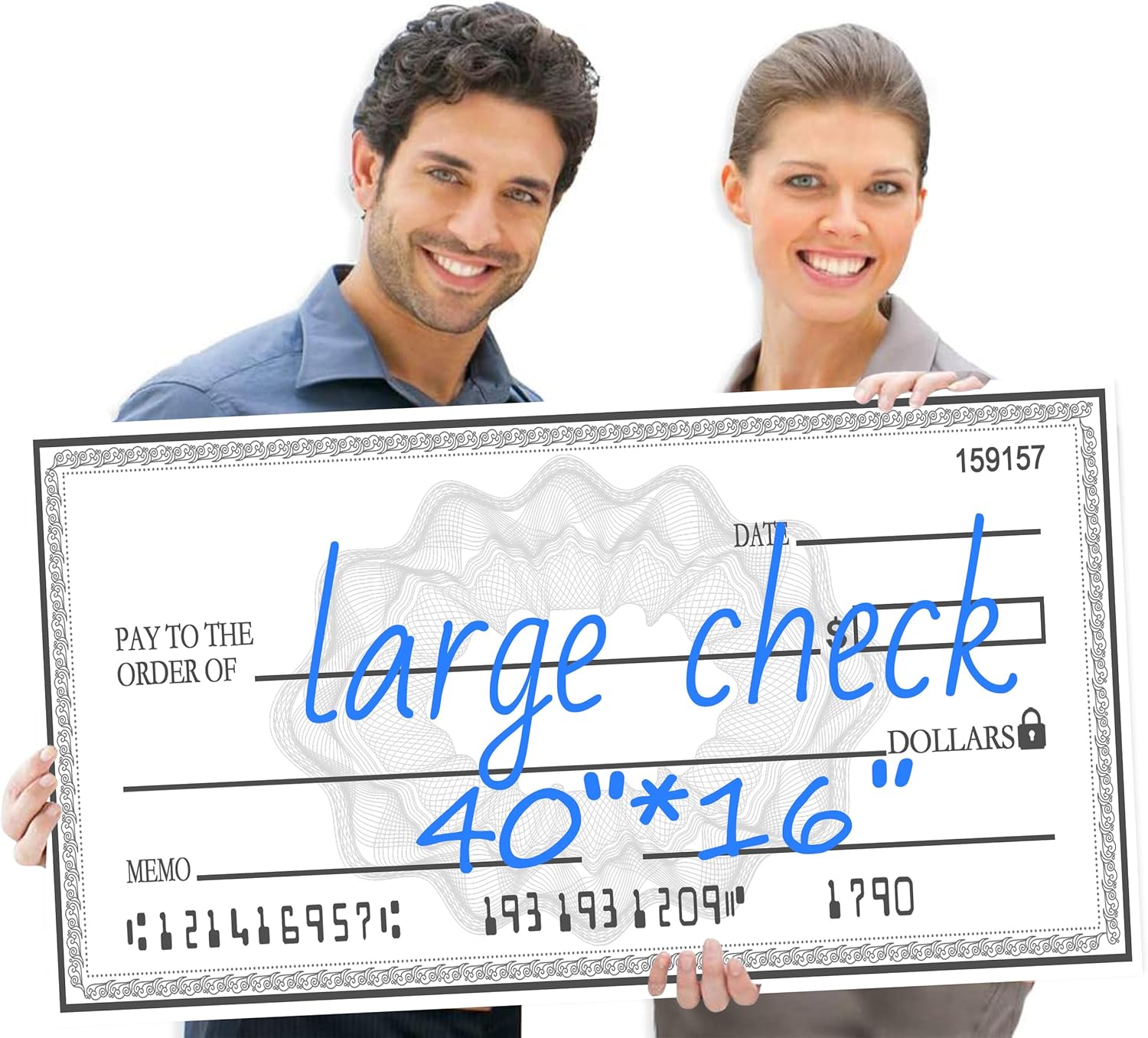 40″x16″ Reusable Dry Erase Fundraising Check Board with Storage Tube – Customizable Giant Presentation Check for Charity Events, School Awards & Corporate Recognition (Black/Blue)
