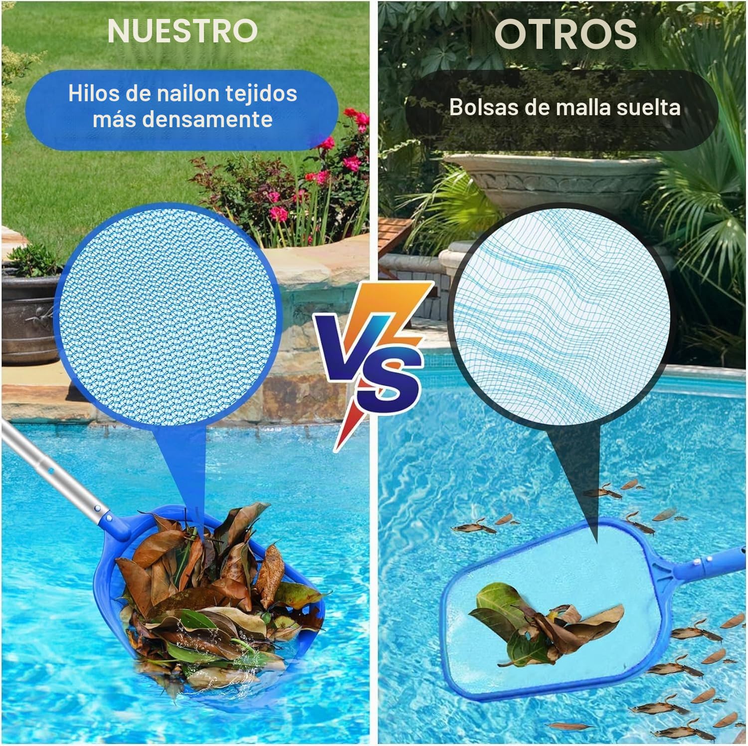 Rastrillos para Piscinas, Profesional Red Recogehojas para Superficie de Piscina, Red Piscina con Poste Telescópico,Piscina Net Leaf Skimmer Recogehojas para Piscinas para Piscina,Estanque,Fuente,SPA