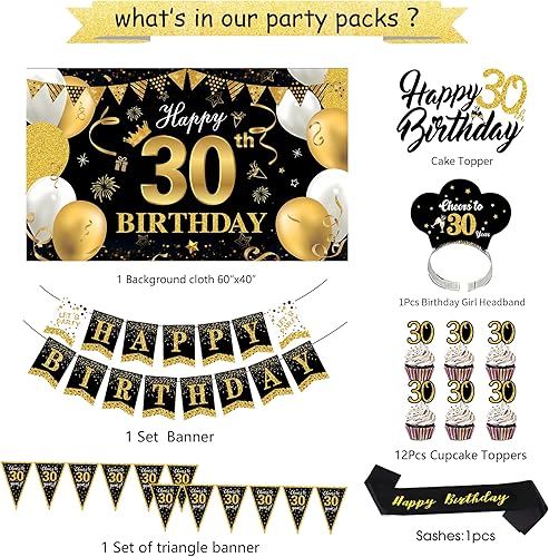 Miniatura 2 de Happy 50th Birthday Decorations For Men - Black & Gold Fifty Birthday Party Supplies, Backdrop, Banner, Swirl, Photo Prop, Crown, Plate, Napkin,