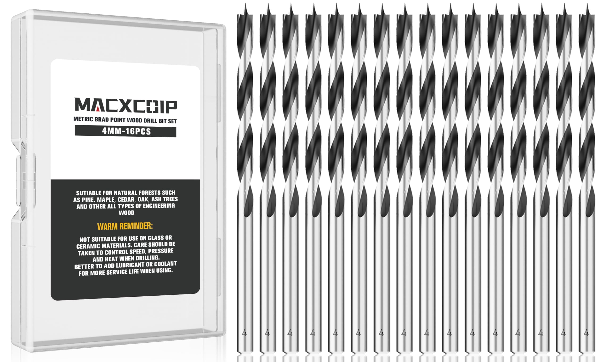 16pc Brad Point Drill Bits - Extra Long Wood Drill Set -21