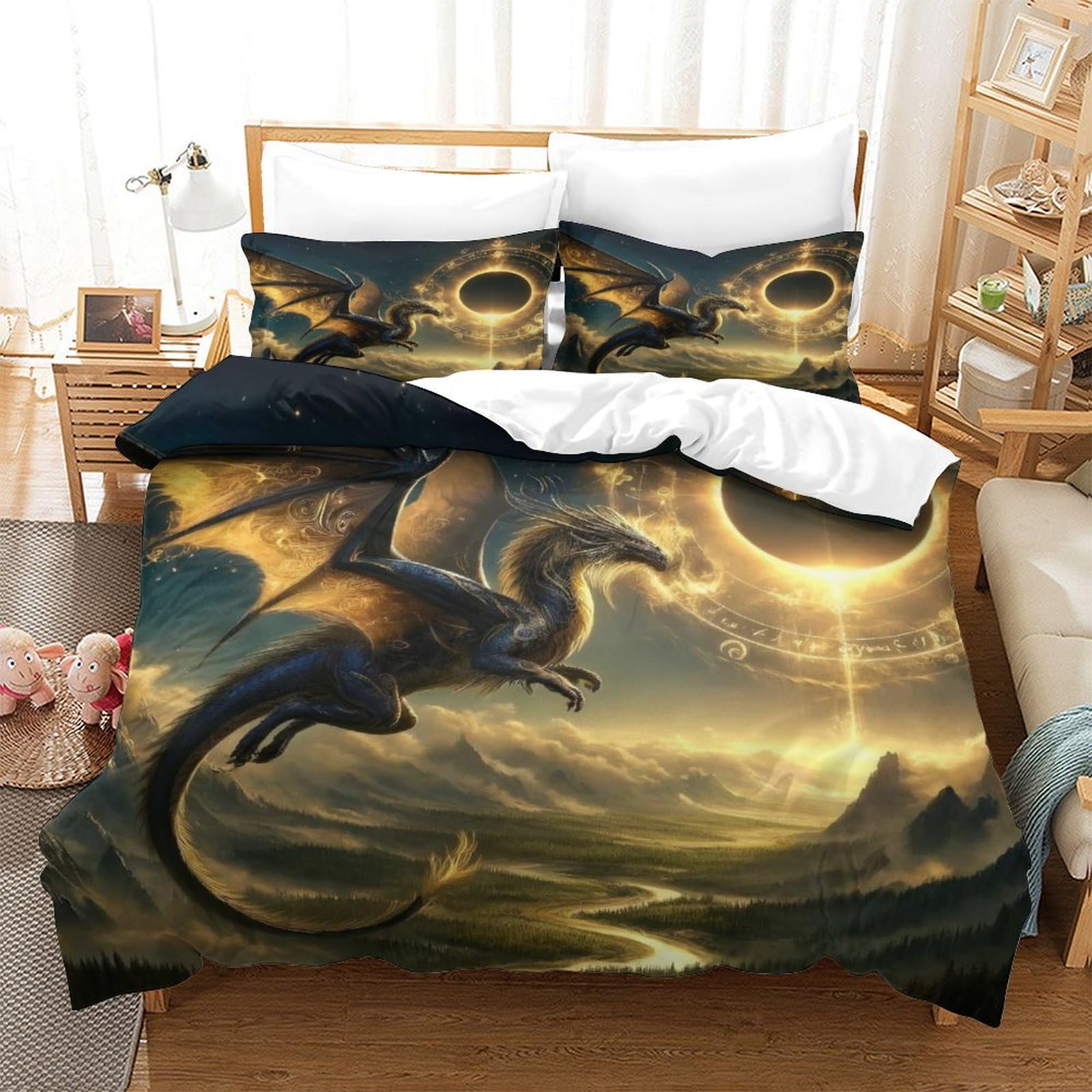 Qpirinmex Flying Dragon-10 Flying Dragon Duvet Cover 3D Quilt Cover Bedding Comforter Cover With Zipper Closure Soft Fiber Apply To Kids Youth Room Decor 3 Piece Set Soft And Comfortable King（220X240cm）