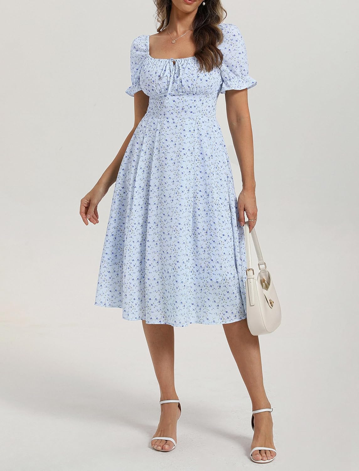 Belle Poque Floral Dress for Women 2026 Spring Summer Sundress Vintage Cottagecore Short Sleeve Midi Dress with Pockets