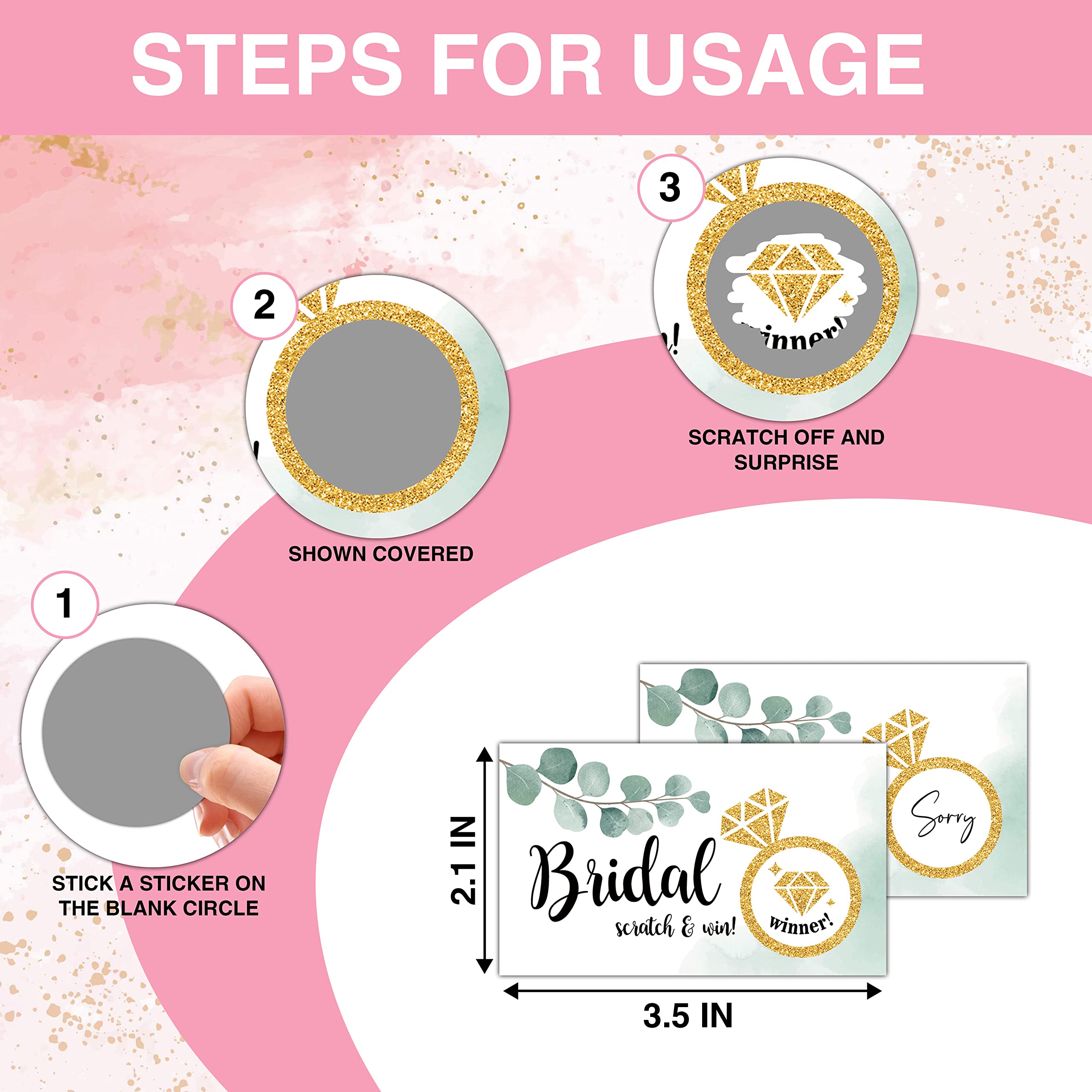 Bridal Shower Scratch Off Game Cards – 50 Pack With Glitter Diamond Ring Design, Wedding Party Activity - View #5