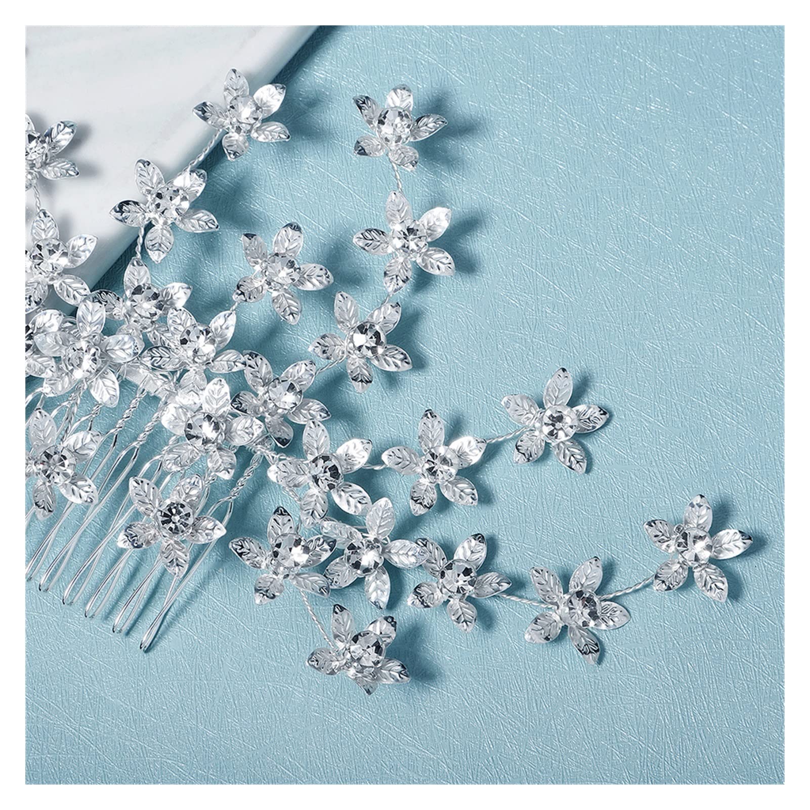 Capelli fioriti con Diamante Pettine Crystal Flower Lady Belierry Fare di Nozze Parti for Capelli Rhinestones Pettine (Metal Color : Silver)