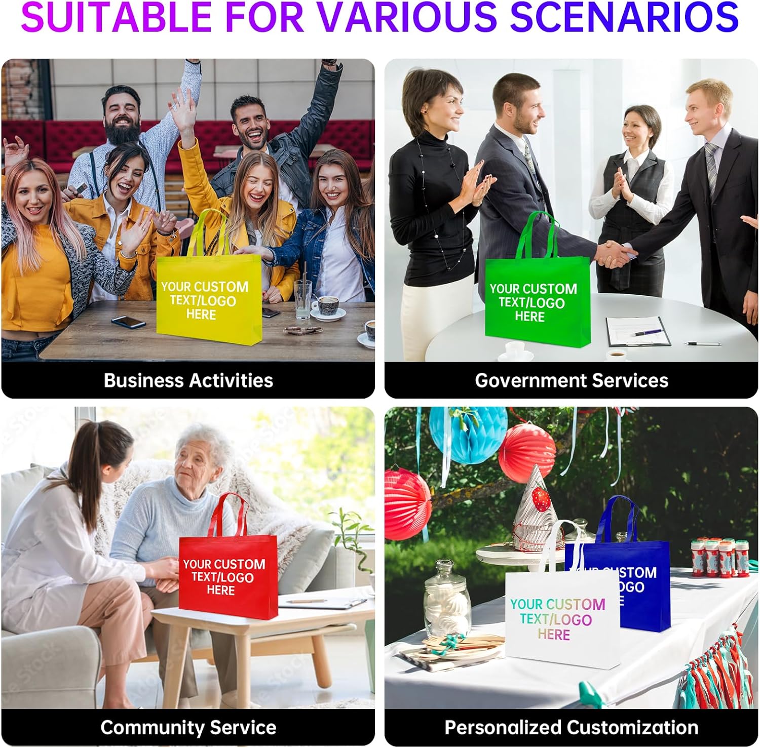 JEOHLORY Custom Tote Bags 10/50/100 Pack,Promotional Items With Your Logo, personalized Bulk Grocery Bags, Reusable Shopping Bags - Image 7