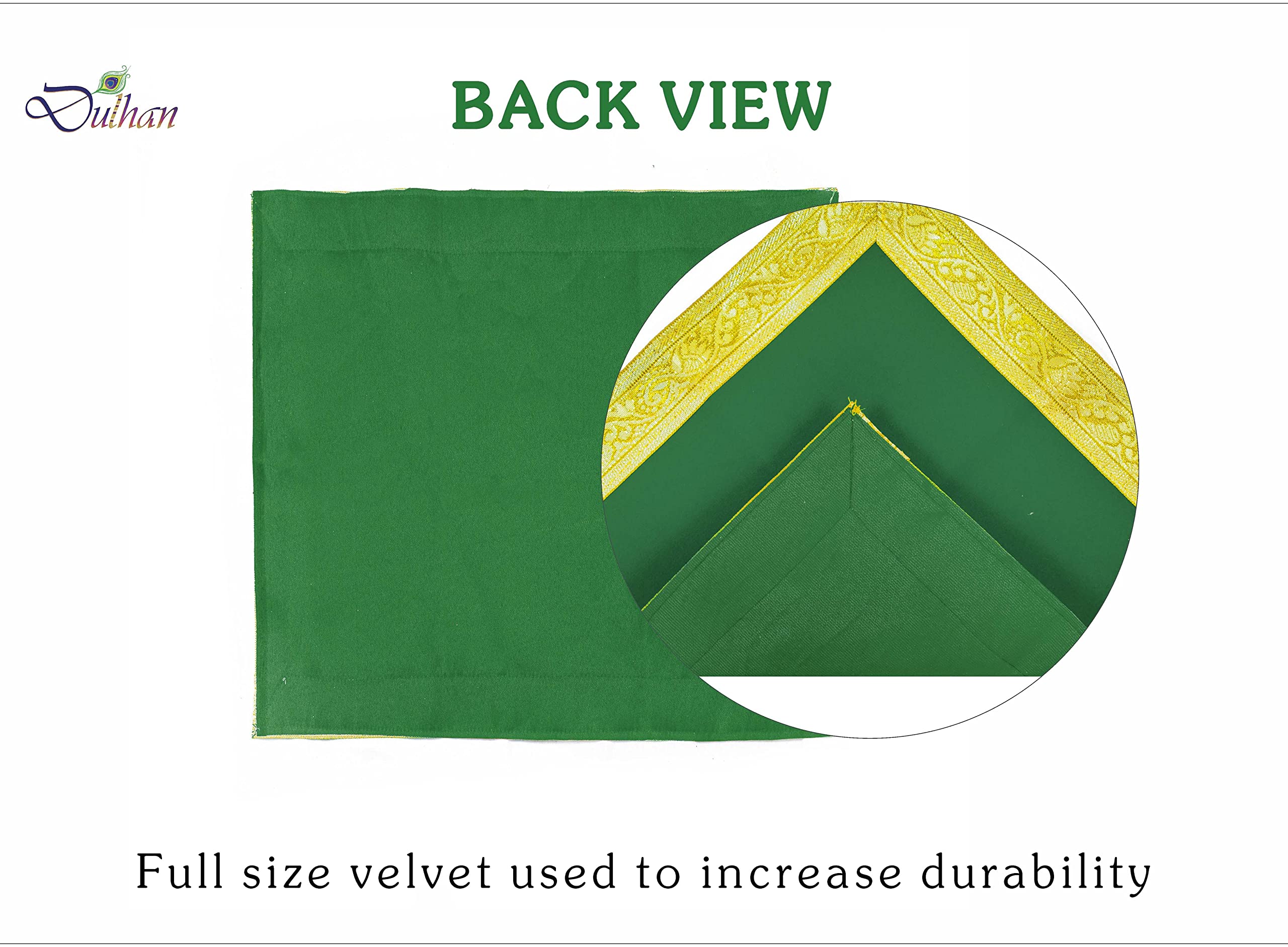 Dulhan Velvet Pooja Cloth Aasan for Mandir, Temple Altar Cloth with Golden Border Color (Green) Size (12 * 12 in) Pack of 2 1