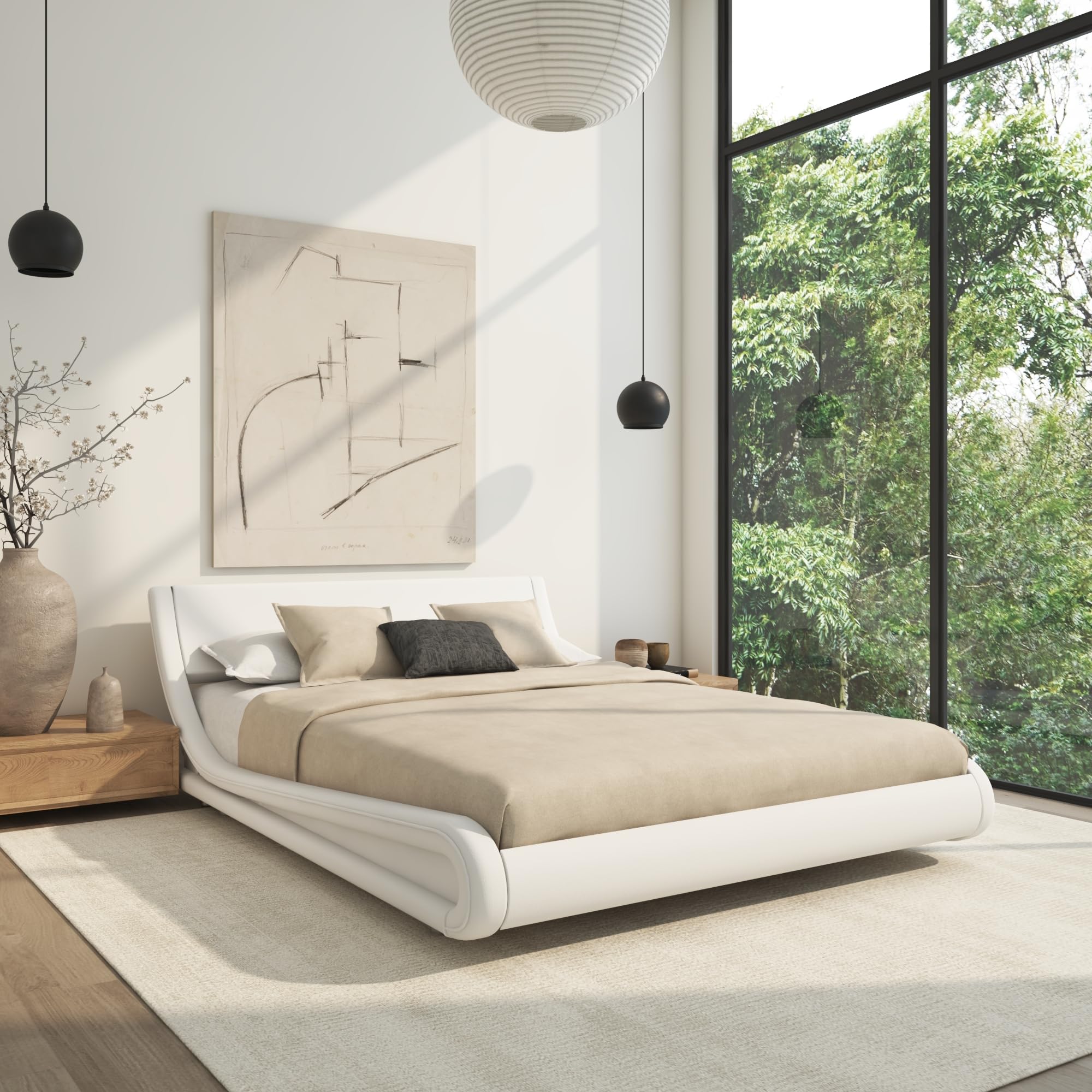 MB Muebles Bonitos, Letto Matrimoniale Alessia, Legno e Ecoleather, Bianco, Per Materasso 120x190 cm