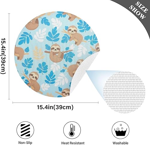 Miniatura 4 de Cute Cartoon Sloths Blue Round Table Placemats, Heat Resistant Non Slip Placemats Round for Kitchen one sizex6