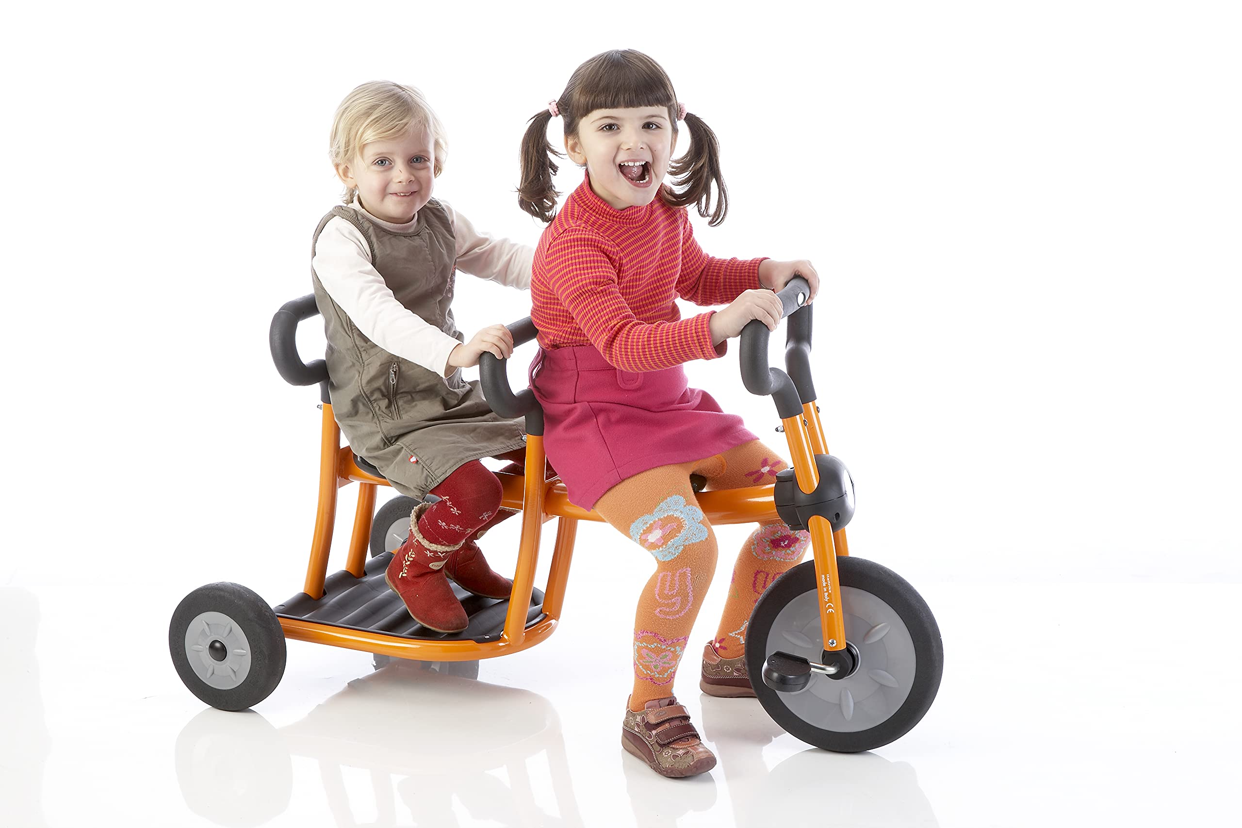 Italtrike Pilot Double Seat Outdoor Tricycle for Toddlers and Kids, Superior Engineering, Strong & Durable, Easy Assembly, Adjustable Seat, Ages 2-4 (Orange)