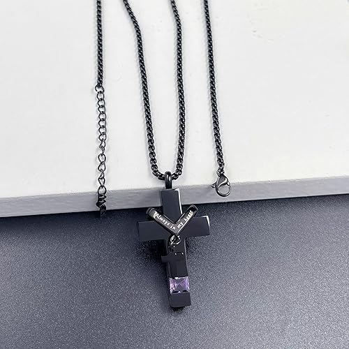 Vista 6 de YOUFENG Collares de urna de piedras de nacimiento para cenizas, cruz cremación, urna para cenizas humanas, recuerdo conmemorativo, medallón