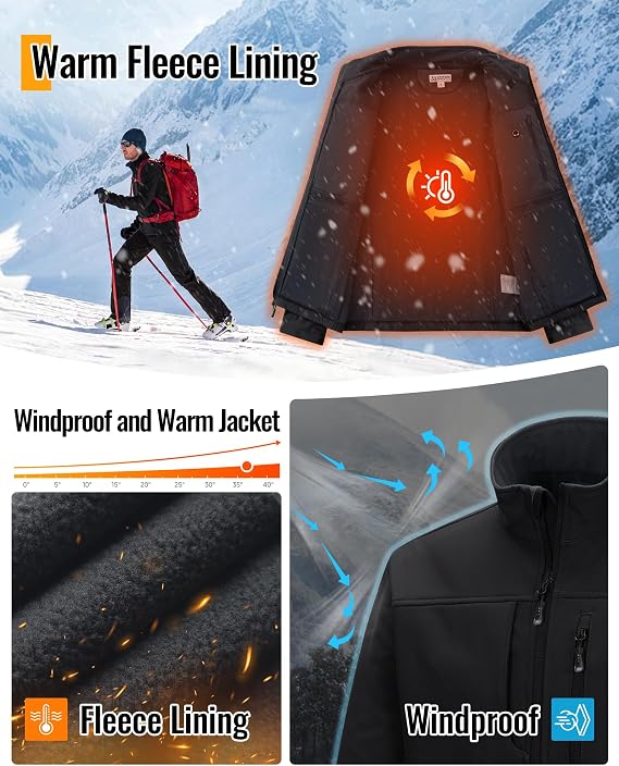 33,000ft Men's Softshell Jacket Waterproof Golf Jackets Warm Fleece Jackets