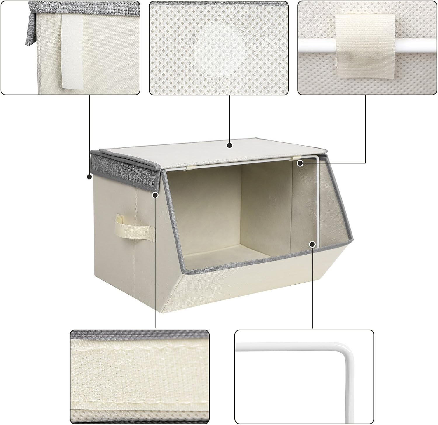 Black Friday 🔥 SONGMICS Large Bins with Lids and Handles, Stackable Storage Organizers with Linenette and Oxford Fabric for Clothes and Kid’s Toys, Set of 2, Gray and Beige URLB03GE