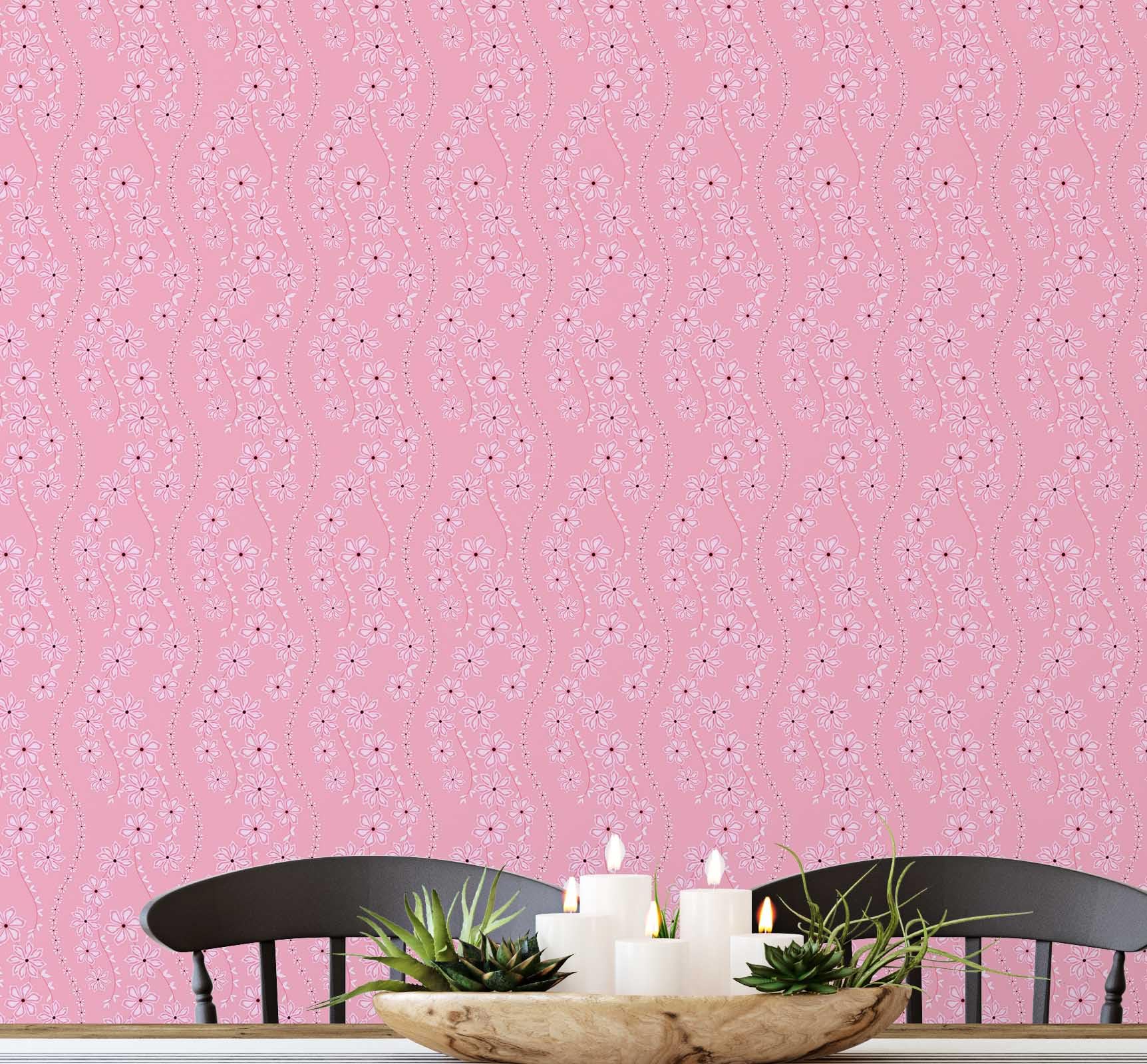 Papier peint motif cachemire ethnique rose, décoration murale en vinyle 63x152cm