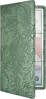 Mymazn Car Registration and Insurance Holder, PU Leather Glove Box Car Organizer with Magnetic Closure, Car Document Holder for Driver's License & Essential Documents (Floral Green)