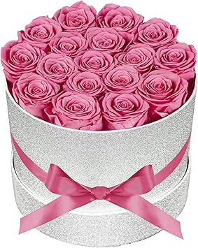 17 Pink Flowers in Glitter Box, Birthday Gifts for Women, Preserved Flowers, Mothers Day Roses Gift for Mom