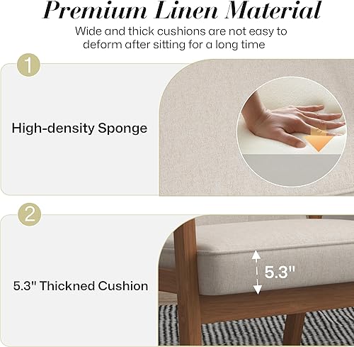 Miniatura 5 de KCC Mid-Century - Juego de 2 sillas decorativas de tela de lino, silla de ocio tapizada, cómoda silla auxiliar de lectura con reposabrazos y marco