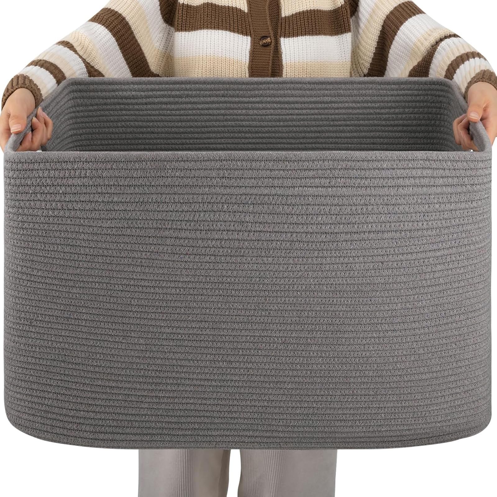 OIAHOMY 96L XXXLarge Woven Rectangle Blanket Basket Living Room Dark Grey