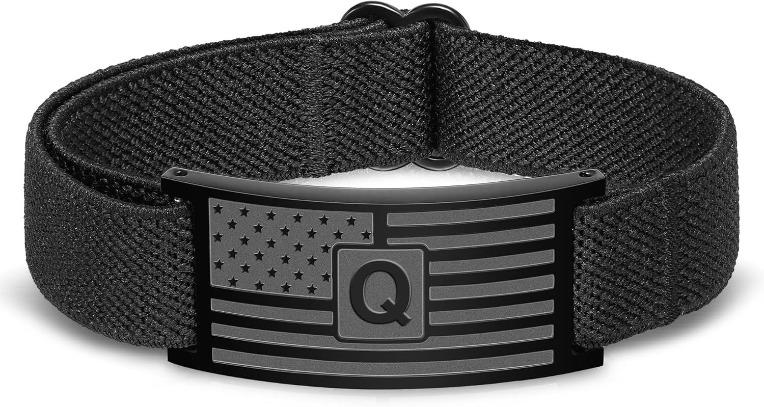 Initial Bracelet for Men Boys, American Flag Stainless Steel A-Z Letter Charm Bracelets Adjustable Patriotic Jewelry Father Graduation Valentine Gifts Trendy Stuff for Kids Teen Boys