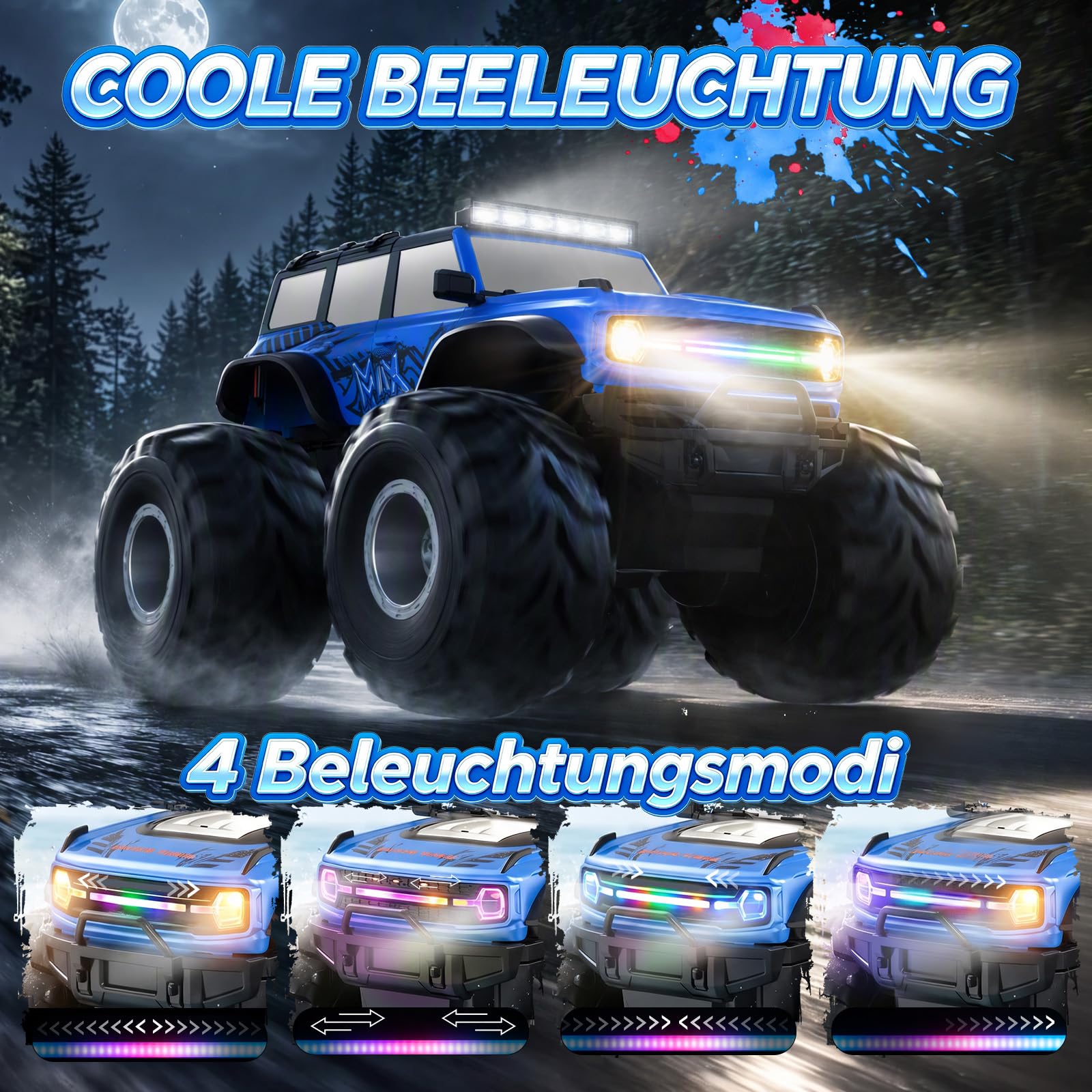 HengLiSam Ferngesteuertes Auto Kinder mit LED Licht, 1:18 Amphibienfahrzeug