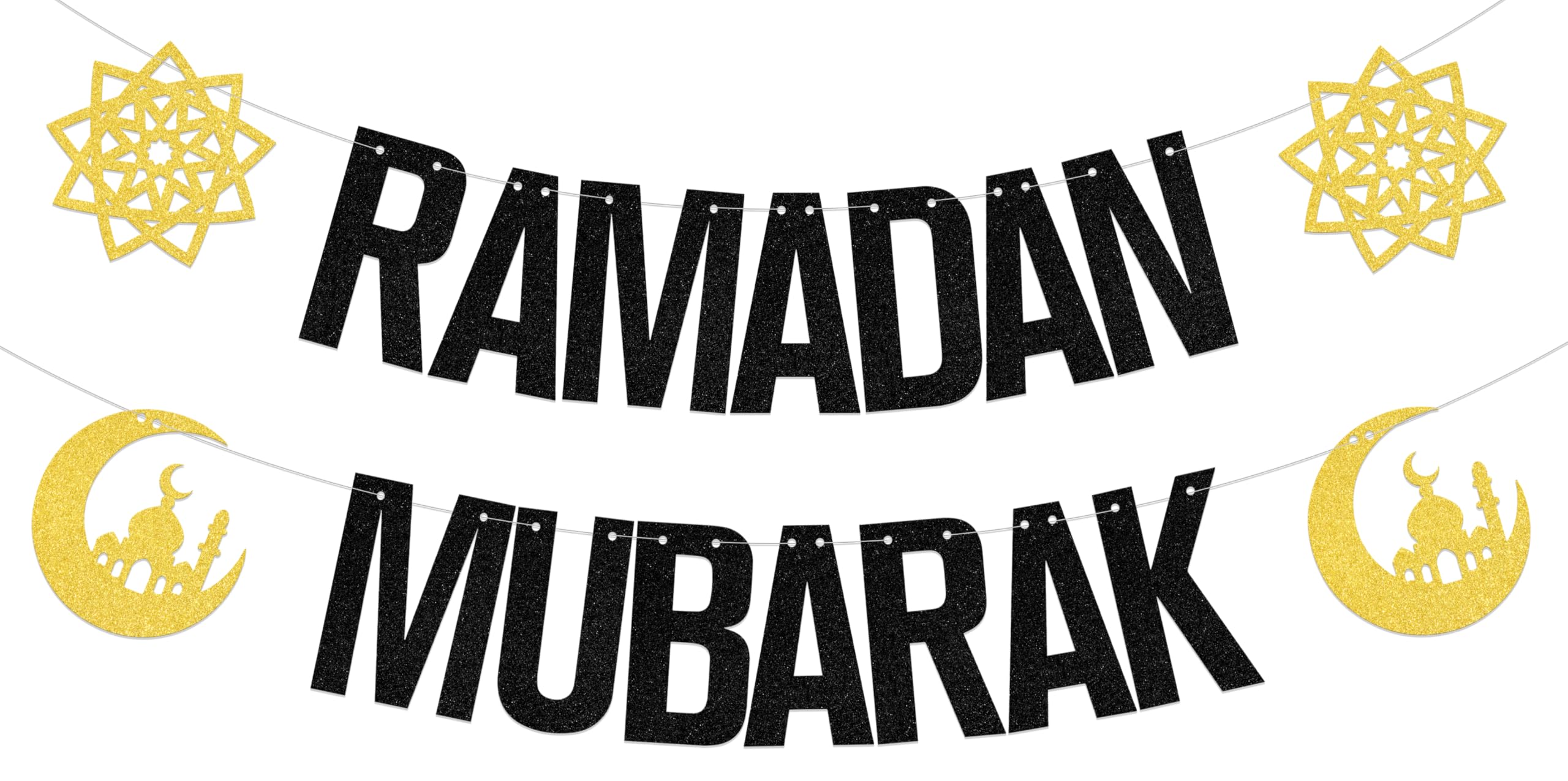 ZCXVC Ramadan Mubarak Banner Umrah Mubarak Decorations Muslim Islam Eid Party Decorations Black Glitter, 2.5 cm x 4.3 cm