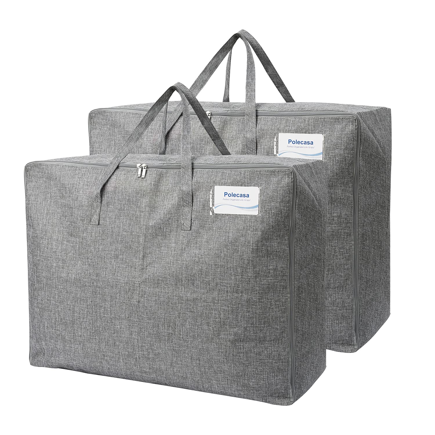 Polecasa 84L 2 Pack Large Blanket Storage Bags with Reinforced Handles and Zippers, Heavy Duty 1200D Lead-Free Fabric Moving Bags, No Smell Closet, Underbed Organizer for Clothes, Comforters, Pillows