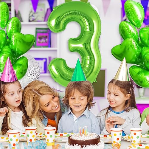 Miniatura 4 de Globo verde con el número 3 de 40 pulgadas, globos grandes de aluminio con helio, globos gigantes gigantes de Mylar número 3 para 3 cumpleaños,