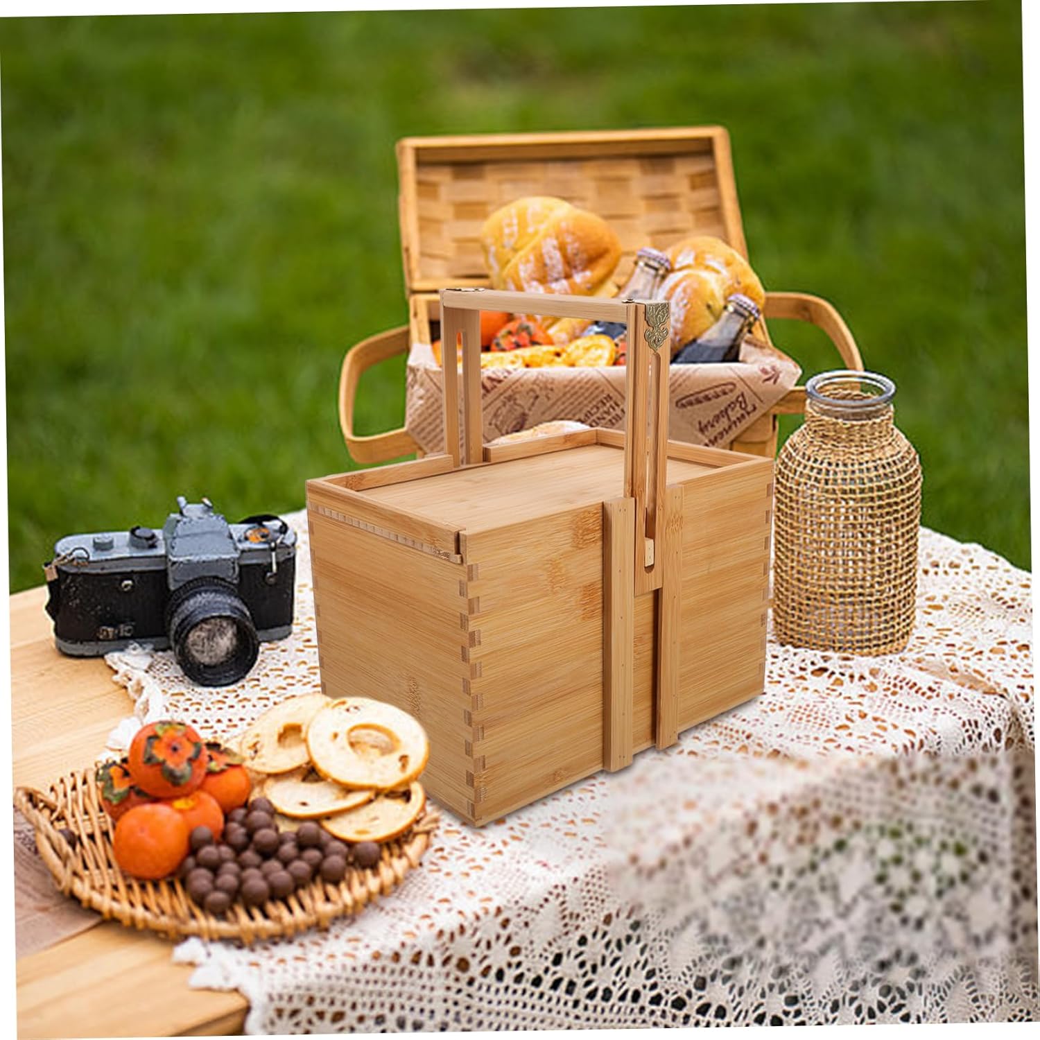 DECHOUS Picnic Basket Storage Traditional Dessert Basket Handle for Outdoor Gatherings and Home Organization for Snacks and Fruit