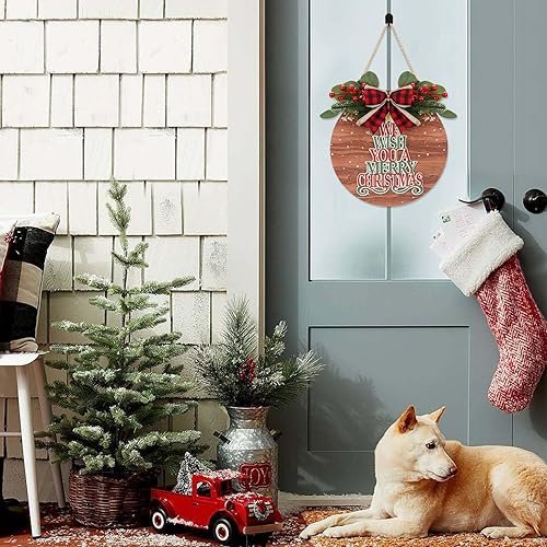 Miniatura 5 de CHDITB Letrero de puerta de Navidad con texto en inglés We Wish You A Merry Christmas (11.4 x 11.4 pulgadas), corona de puerta de Navidad 3D con