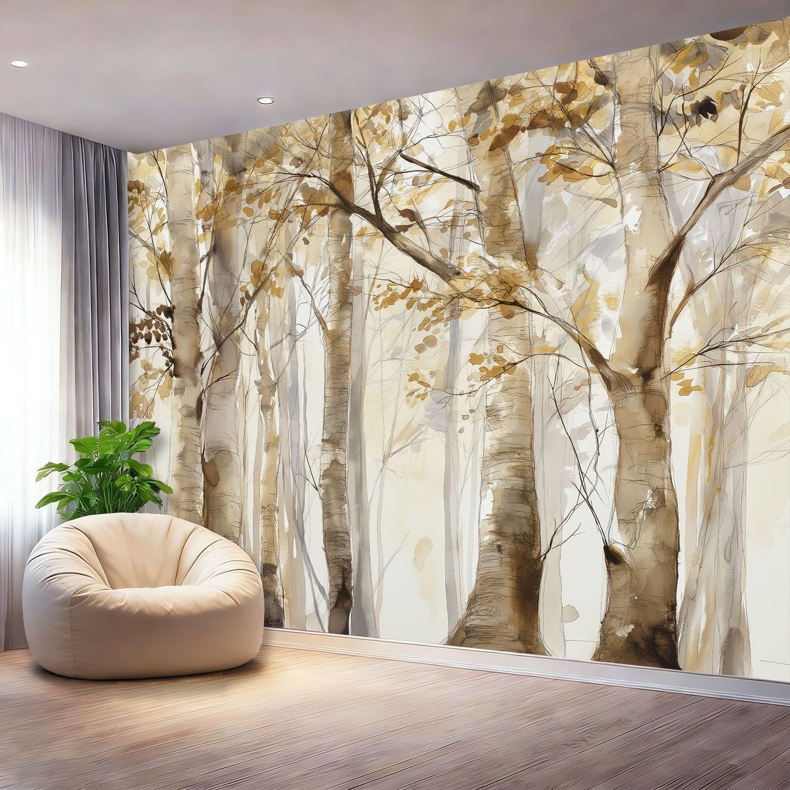 Papier peint photo mural bouleau intissé premium pour une décoration de salon