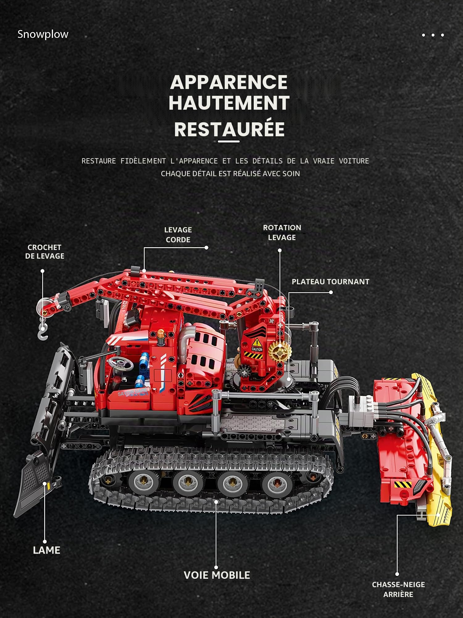 Reobrix 22019 Technique Chasse-Neige Briques de Serrage MOC Véhicule de déneigement Kit de modélisation avec 4 Moteurs, 1100 pièces Jeu de Construction Jouets Multifonctionnels