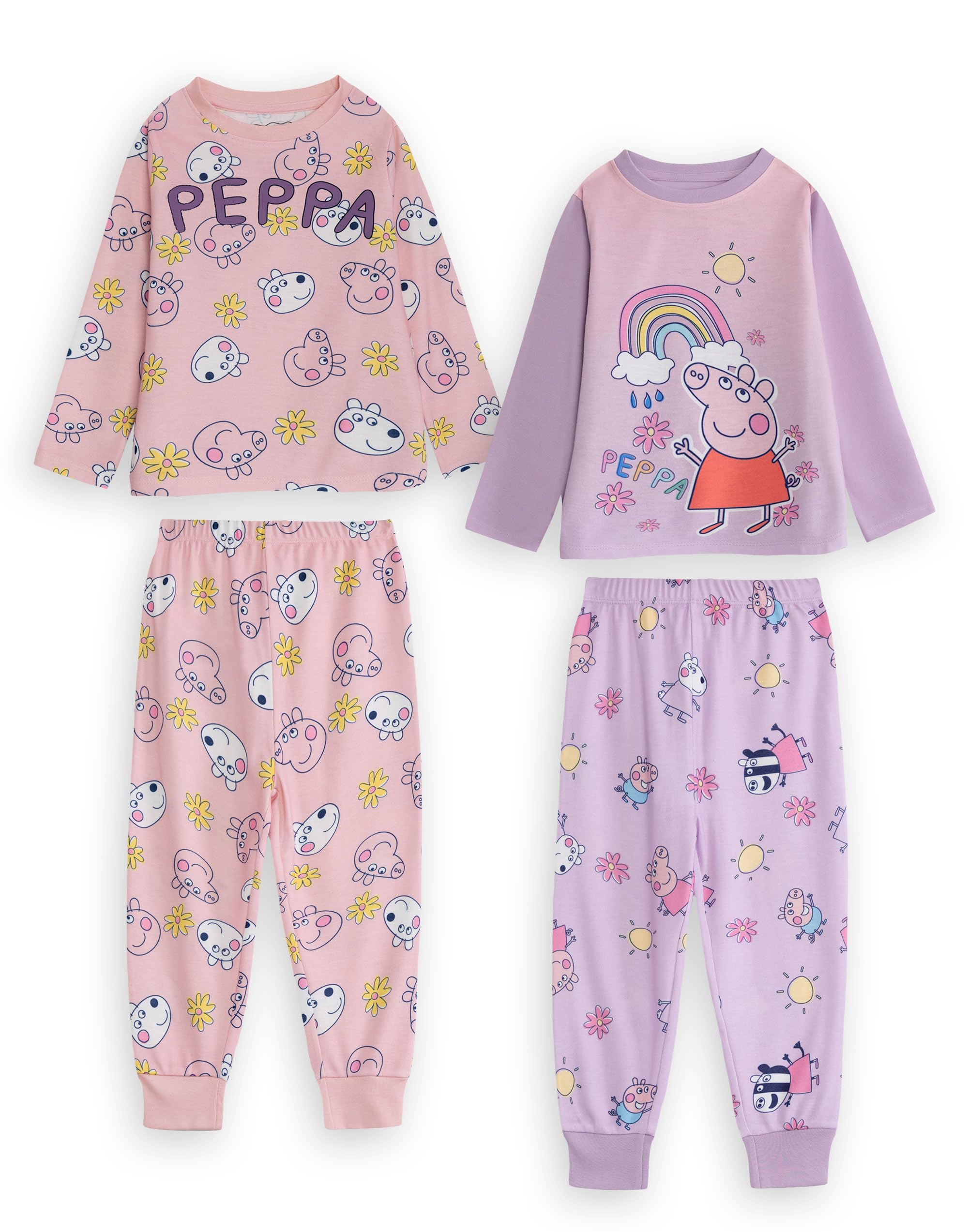 Peppa Pig Girls Pink and Purple Long Sleeve Long Leg Pyjama Set | Cartoon Character Nightwear for Bedtime & Sleepovers | Comfortable Kids PJs | Peppa Merch - 6-7 Years