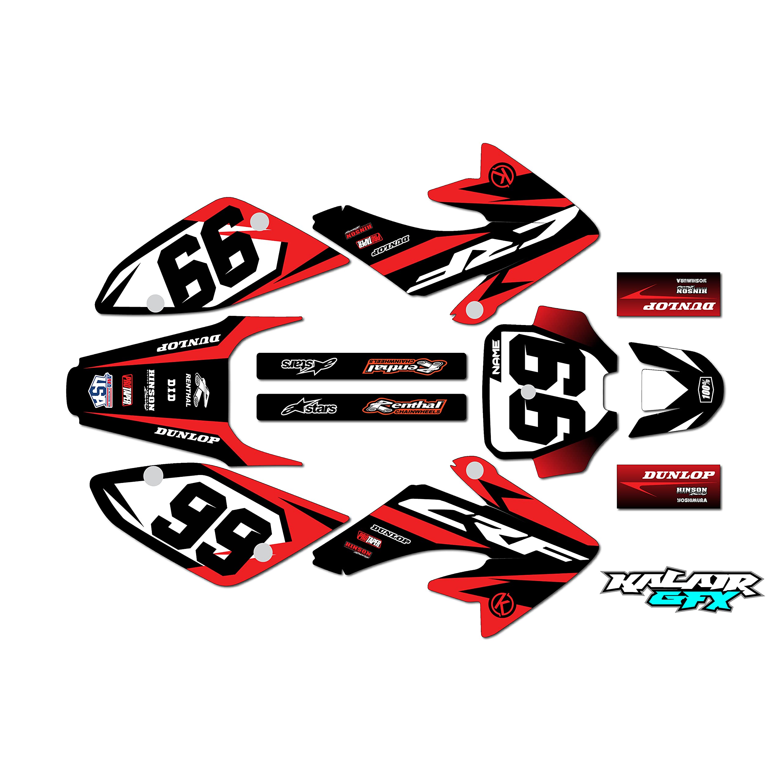 Graphics kit for Honda CRF80 (2004-2010) Division Series Red 9 Mil-Dirt Pit Bike Motorcycle Stickers,Dirtbike Racing Decal Automotive Motocross Accessories no Plastics