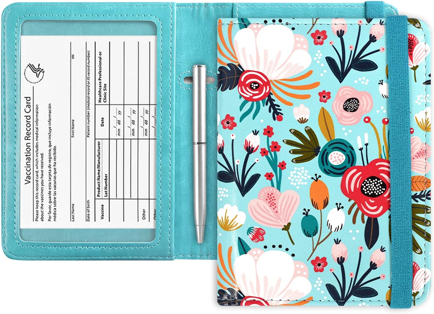 Acdream パスポートとワクチンカードホルダーコンボ カバーケース Cdcワクチン接種カードスロット付き レザートラベルドキュメントオーガナイザープロテクター Rfidブロック Z 期間限定で特別価格 男女兼用 花