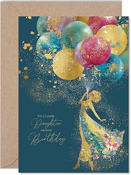 Gold Daughter Birthday Card, Elegant Silhouette Balloons