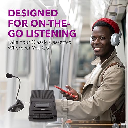 Miniatura 5 de Coby Reproductor de casetes portátil y grabadora de casetes de cinta con micrófono integrado, mango integrado y grabación de un solo toque con
