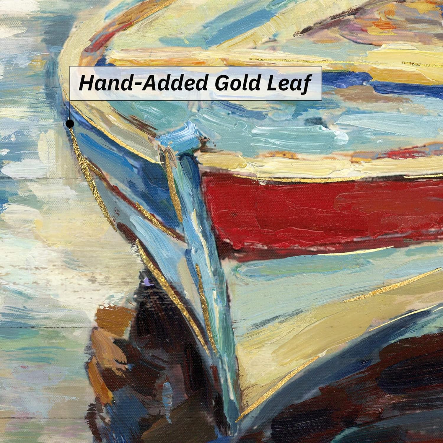 Beach Boats Framed Wall Art: Abstract Canoe Painting Hand Painted Coastal Sailing Boat Wooden Painting Modern Nautical Sail Picture Seaside Rowboat Artwork Decor for Living Room